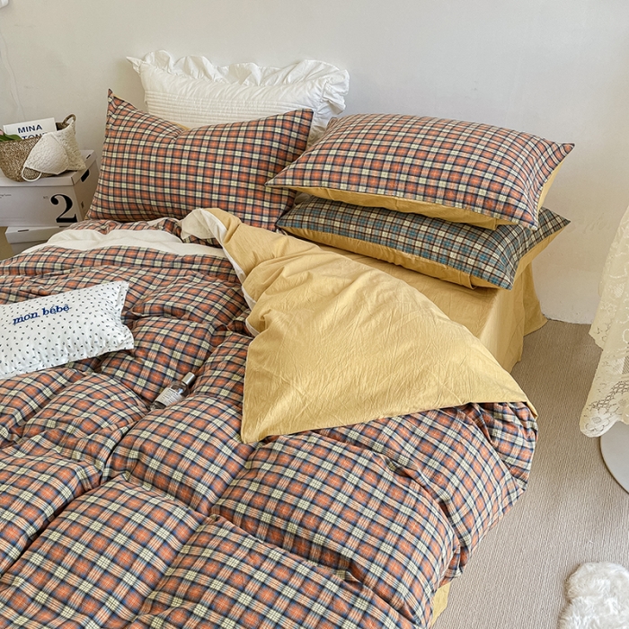 91家纺网 家纺一手货源 找家纺 （总）洋铭区 2021新款水洗棉格子四件套