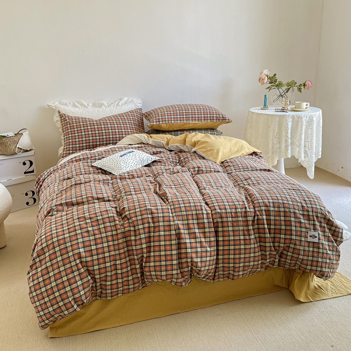 91家纺网 家纺一手货源 找家纺 （总）洋铭区 2021新款水洗棉格子四件套