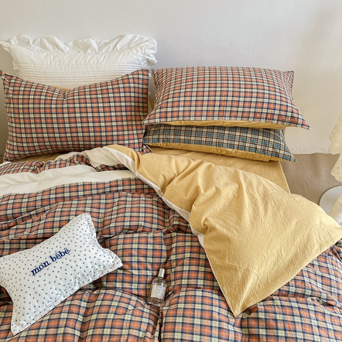 91家纺网 家纺一手货源 找家纺 （总）洋铭区 2021新款水洗棉格子四件套