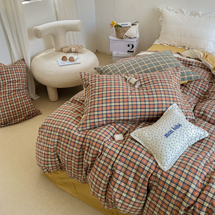 91家纺网 家纺一手货源 找家纺 （总）洋铭区 2021新款水洗棉格子四件套