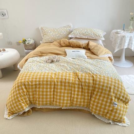 91家纺网 家纺一手货源 找家纺 （总）洋铭区 2021新款慕斯拼色水洗棉四件套