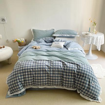 91家纺网 家纺一手货源 找家纺 （总）洋铭区 2021新款慕斯拼色水洗棉四件套