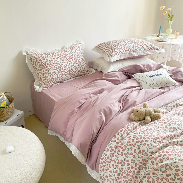 91家纺网 家纺一手货源 找家纺 （总）洋铭区 2021新款慕斯拼色水洗棉四件套