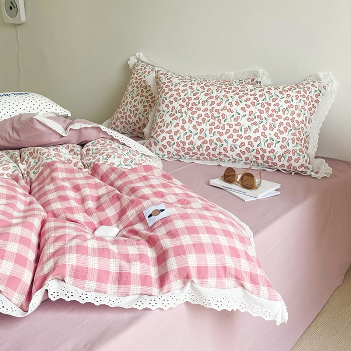 91家纺网 家纺一手货源 找家纺 （总）洋铭区 2021新款慕斯拼色水洗棉四件套