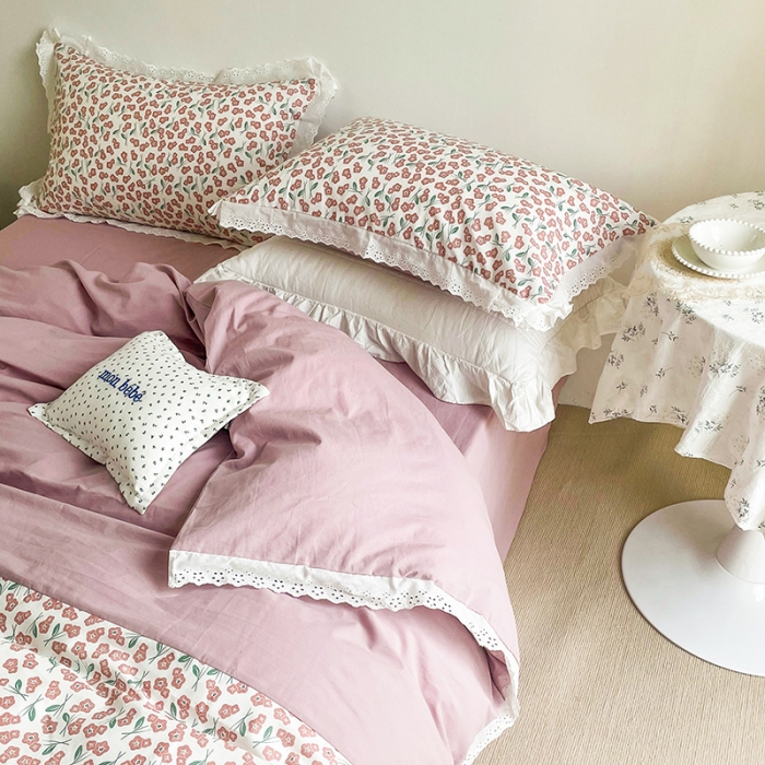 91家纺网 家纺一手货源 找家纺 洋铭区 2021新款慕斯拼色水洗棉四件套 慕斯粉