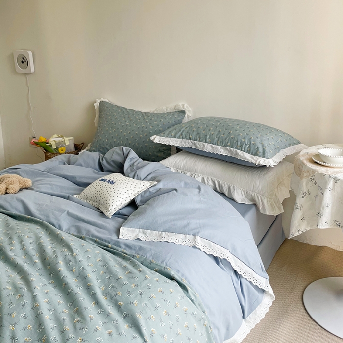 91家纺网 家纺一手货源 找家纺 洋铭区 2021新款慕斯拼色水洗棉四件套 慕斯兰