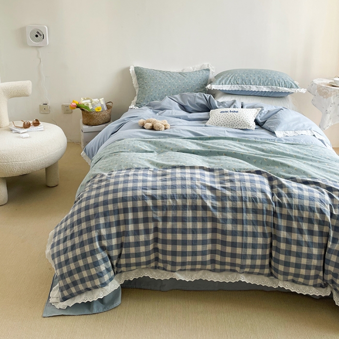 91家纺网 家纺一手货源 找家纺 洋铭区 2021新款慕斯拼色水洗棉四件套 慕斯兰