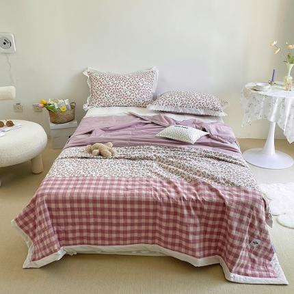 91家纺网 家纺一手货源 找家纺 洋铭区 2021新款拼色水洗棉夏被 藤萝紫