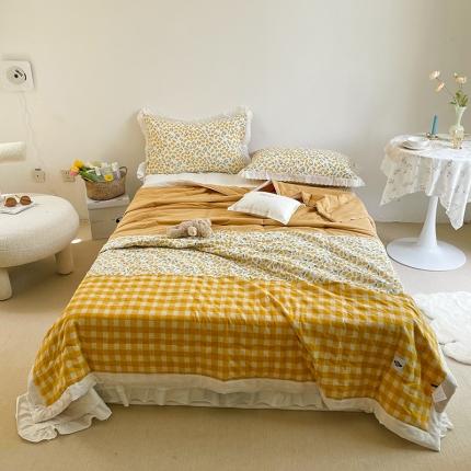 91家纺网 家纺一手货源 找家纺 洋铭区 2021新款拼色水洗棉夏被 银杏黄