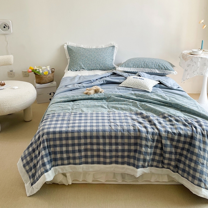 91家纺网 家纺一手货源 找家纺 洋铭区 2021新款拼色水洗棉夏被 晴山兰