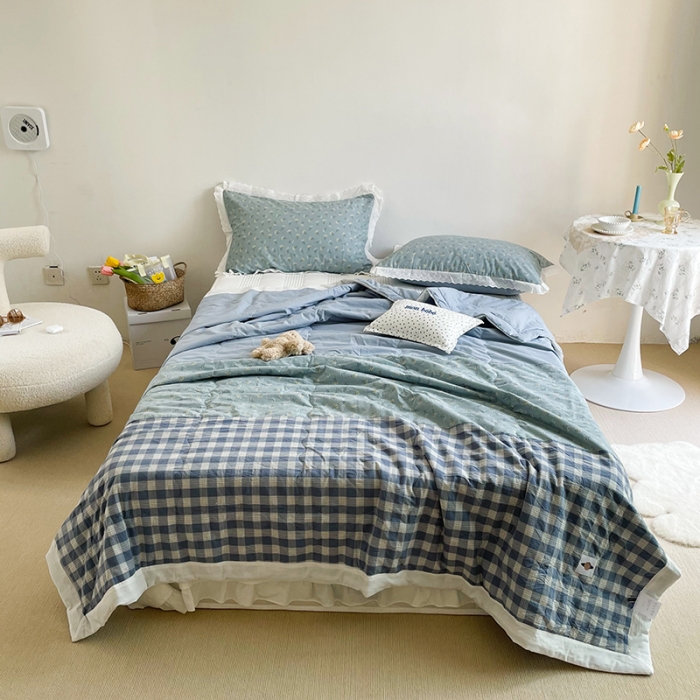 91家纺网 家纺一手货源 找家纺 洋铭区 2021新款拼色水洗棉夏被 晴山兰