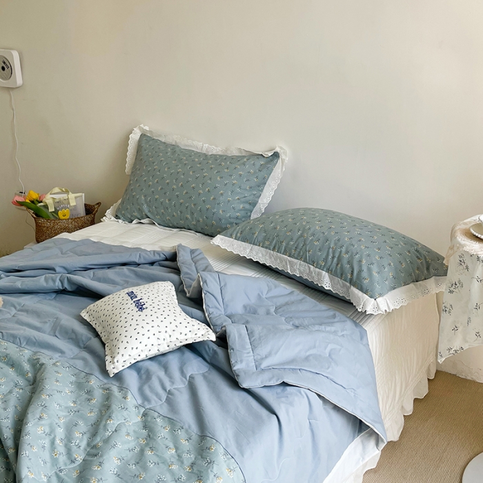 91家纺网 家纺一手货源 找家纺 洋铭区 2021新款拼色水洗棉夏被 晴山兰