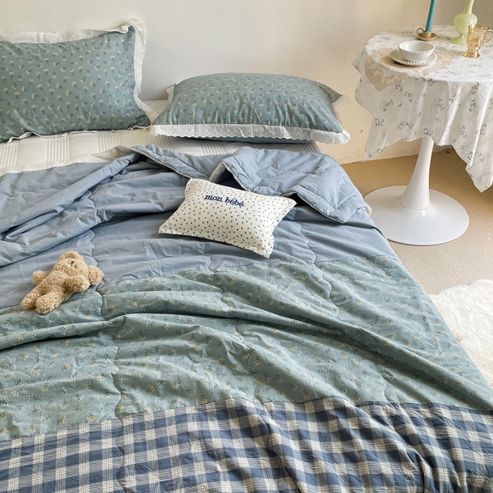 91家纺网 家纺一手货源 找家纺 洋铭区 2021新款拼色水洗棉夏被 晴山兰