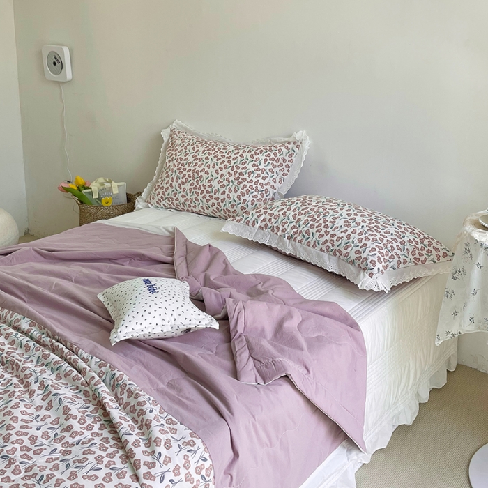 91家纺网 家纺一手货源 找家纺 洋铭区 2021新款拼色水洗棉夏被 藤萝紫