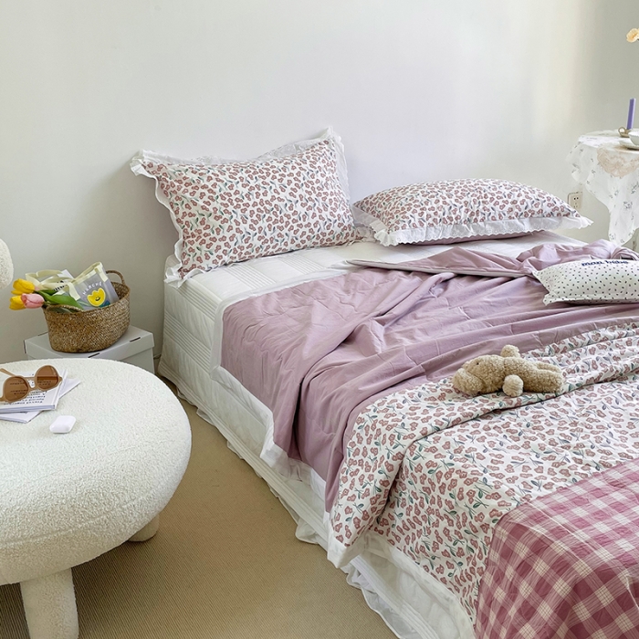 91家纺网 家纺一手货源 找家纺 洋铭区 2021新款拼色水洗棉夏被 藤萝紫