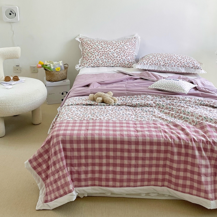 91家纺网 家纺一手货源 找家纺 洋铭区 2021新款拼色水洗棉夏被 藤萝紫