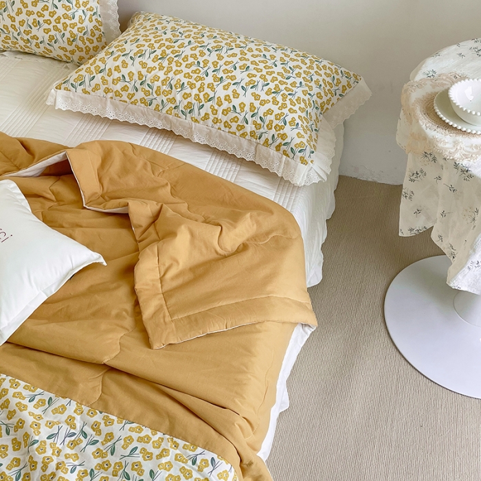 91家纺网 家纺一手货源 找家纺 洋铭区 2021新款拼色水洗棉夏被 银杏黄