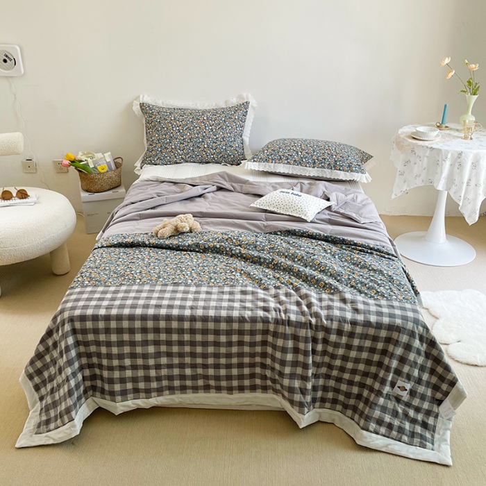 91家纺网 家纺一手货源 找家纺 洋铭区 2021新款拼色水洗棉夏被 鱼尾灰