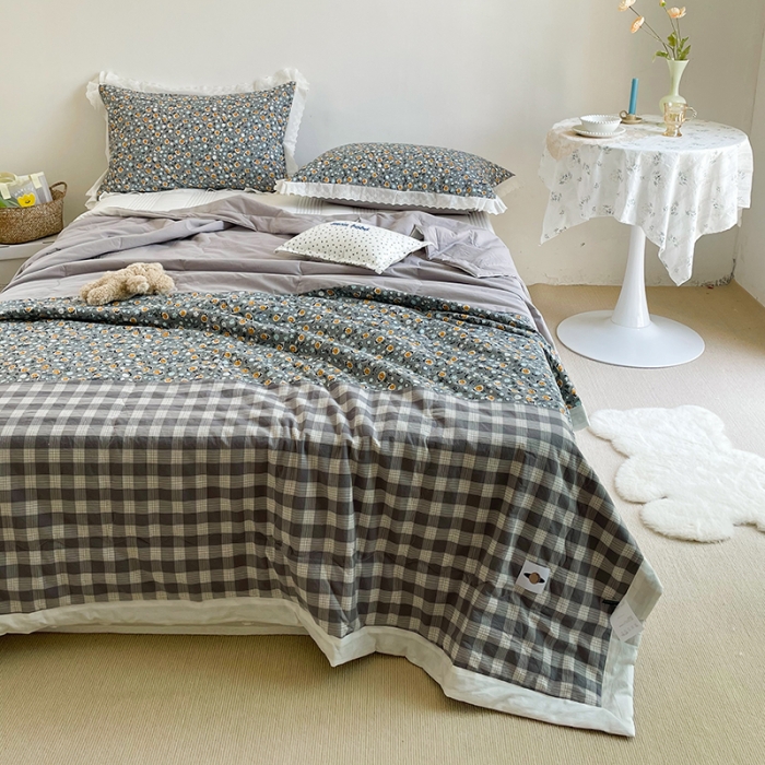 91家纺网 家纺一手货源 找家纺 洋铭区 2021新款拼色水洗棉夏被 鱼尾灰