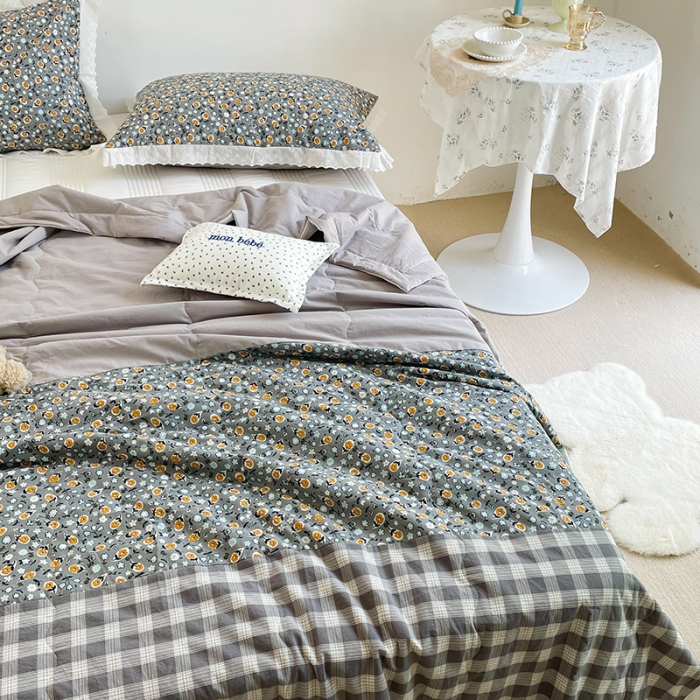 91家纺网 家纺一手货源 找家纺 洋铭区 2021新款拼色水洗棉夏被 鱼尾灰