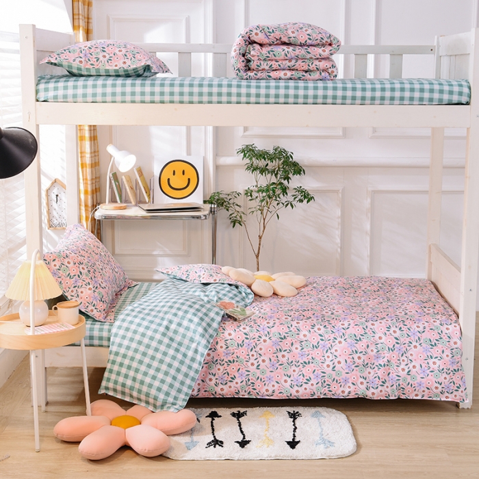 91家纺网 家纺一手货源 找家纺 多品家纺 2021新款12868全棉学生三件套 风铃花粉