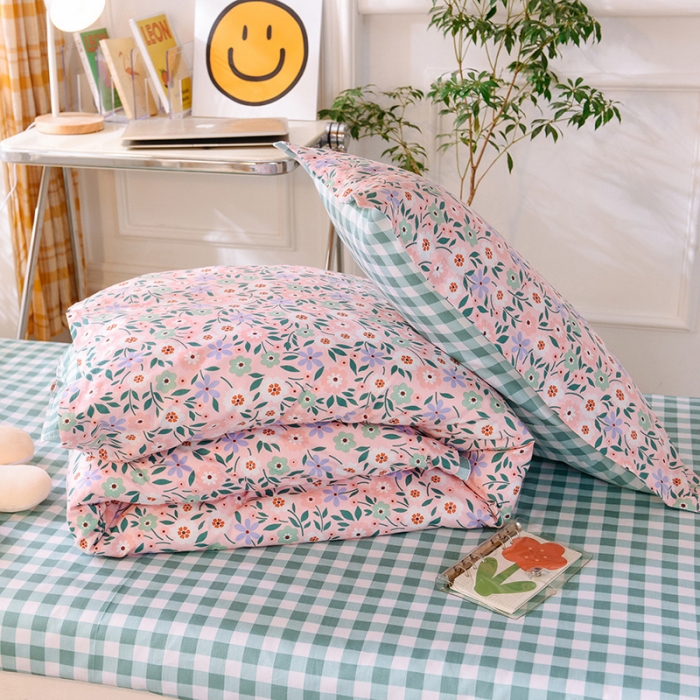 91家纺网 家纺一手货源 找家纺 多品家纺 2021新款12868全棉学生三件套 风铃花粉