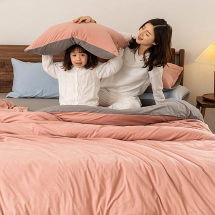 91家纺网 家纺一手货源 找家纺 （总）风向标家纺2022新款A类针织棉纯色撞色四件套