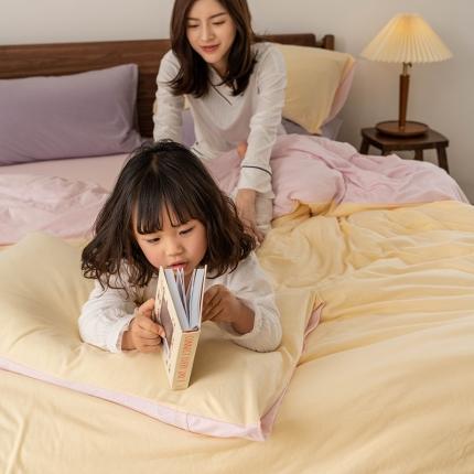 91家纺网 家纺一手货源 找家纺 （总）风向标家纺2022新款A类针织棉纯色撞色四件套