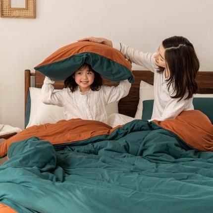 91家纺网 家纺一手货源 找家纺 （总）风向标家纺2022新款A类针织棉纯色撞色四件套