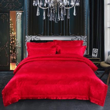 91家纺网 家纺一手货源 找家纺 OL家纺 2021欧式轻奢丝加棉贡缎大提花床盖四件套花香大红