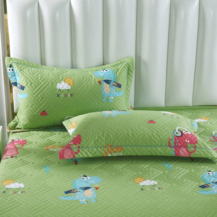 91家纺网 家纺一手货源 找家纺 OL2021新款13372全棉夹棉活性印染单品枕套七彩恐龙绿