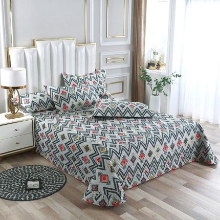 91家纺网 家纺一手货源 找家纺 OL 2021新款13372全棉夹棉活性印染单品床盖波里米亚