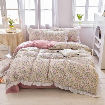 91家纺网 家纺一手货源 找家纺 （总）优彩 2021全棉13372花边系列纯棉四件套直播