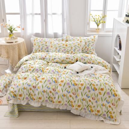 91家纺网 家纺一手货源 找家纺 （总）优彩 2021全棉13372花边系列纯棉四件套直播