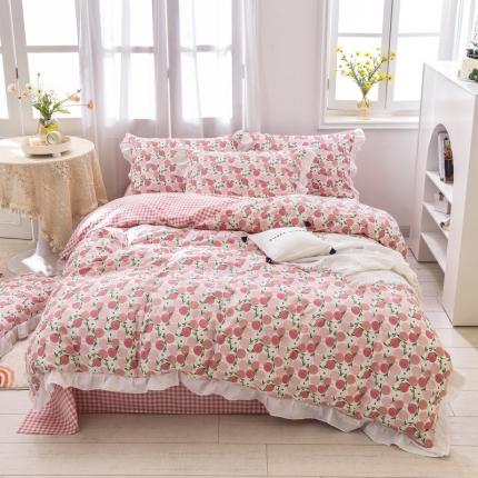 91家纺网 家纺一手货源 找家纺 优彩 2021新款全棉13372花边系列四件套 桃桃果