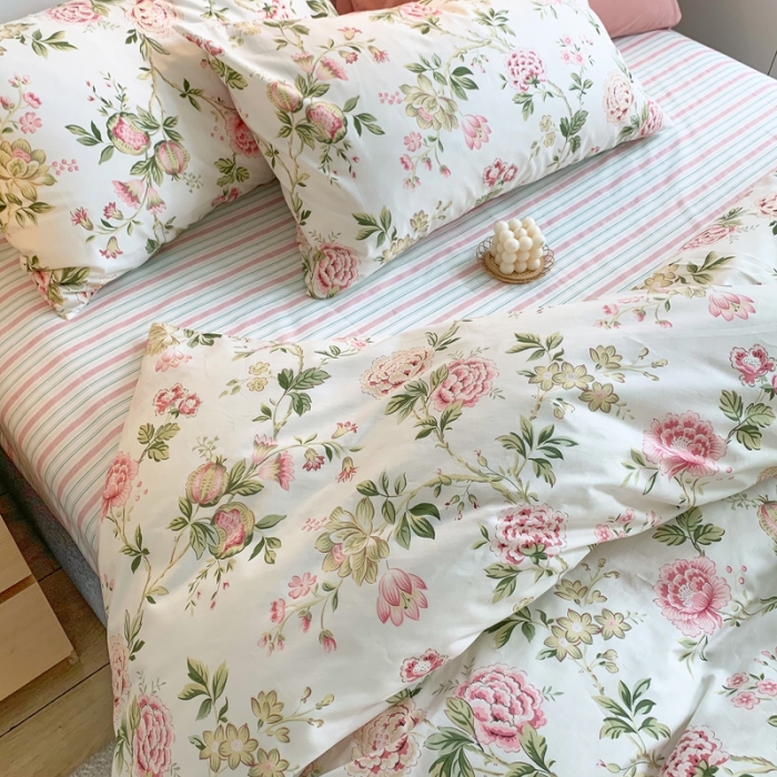 91家纺网 家纺一手货源 找家纺 怡家居 2021新款全棉印花田园四件套 红颜