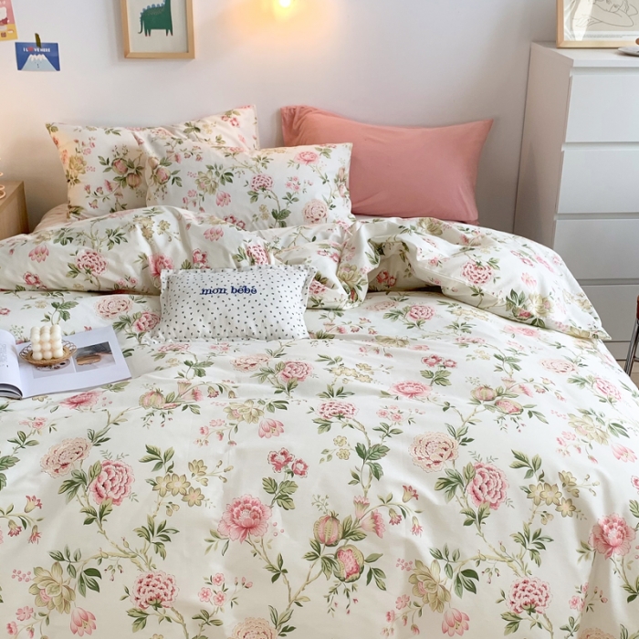 91家纺网 家纺一手货源 找家纺 怡家居 2021新款全棉印花田园四件套 红颜