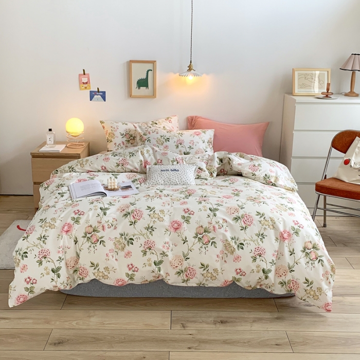 91家纺网 家纺一手货源 找家纺 怡家居 2021新款全棉印花田园四件套 红颜