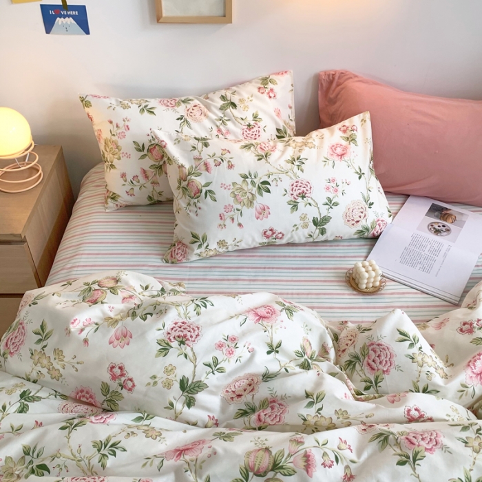 91家纺网 家纺一手货源 找家纺 怡家居 2021新款全棉印花田园四件套 红颜