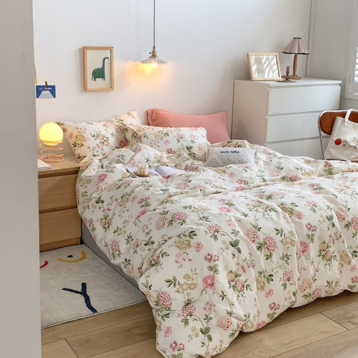 91家纺网 家纺一手货源 找家纺 怡家居 2021新款全棉印花田园四件套 红颜