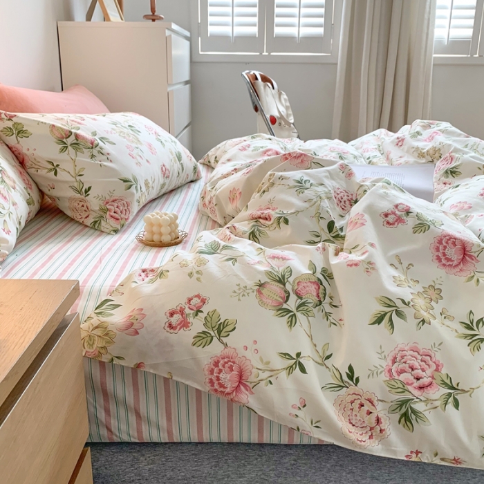 91家纺网 家纺一手货源 找家纺 怡家居 2021新款全棉印花田园四件套 红颜