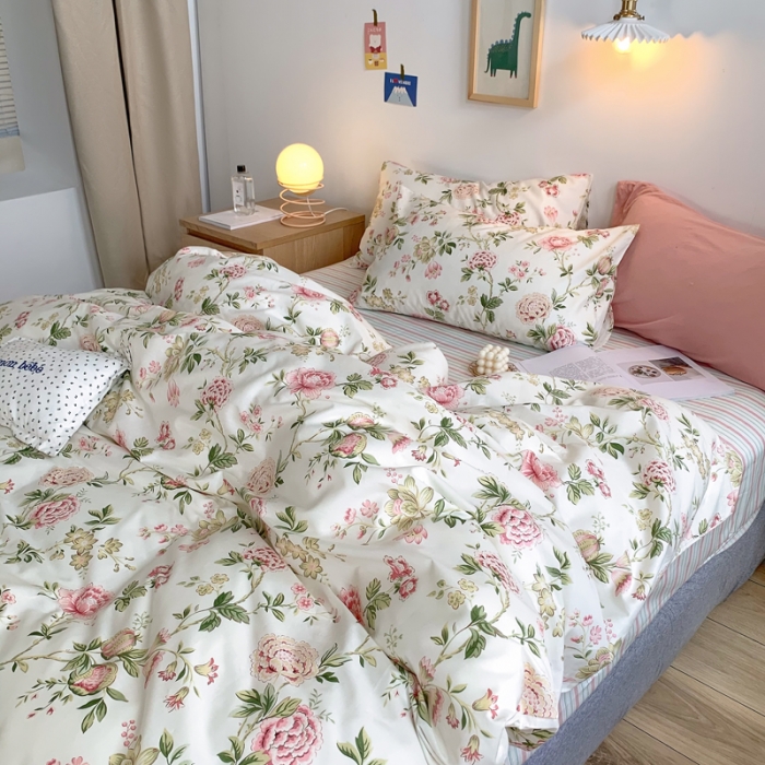 91家纺网 家纺一手货源 找家纺 怡家居 2021新款全棉印花田园四件套 红颜