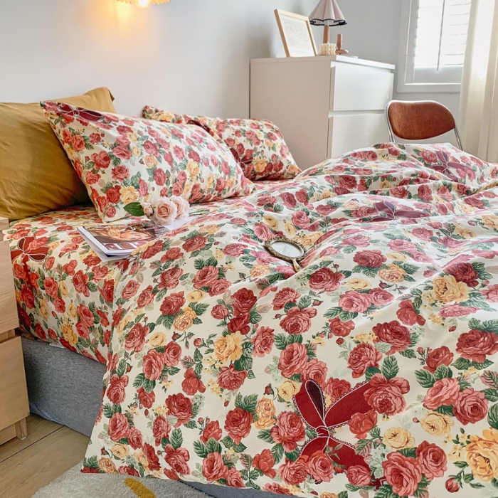 91家纺网 家纺一手货源 找家纺 怡家居 2021新款全棉印花田园四件套 花姬