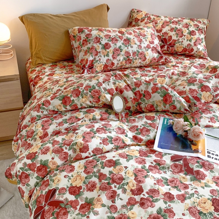 91家纺网 家纺一手货源 找家纺 怡家居 2021新款全棉印花田园四件套 花姬