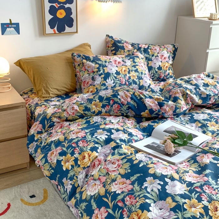 91家纺网 家纺一手货源 找家纺 怡家居 2021新款全棉印花田园四件套 花舞