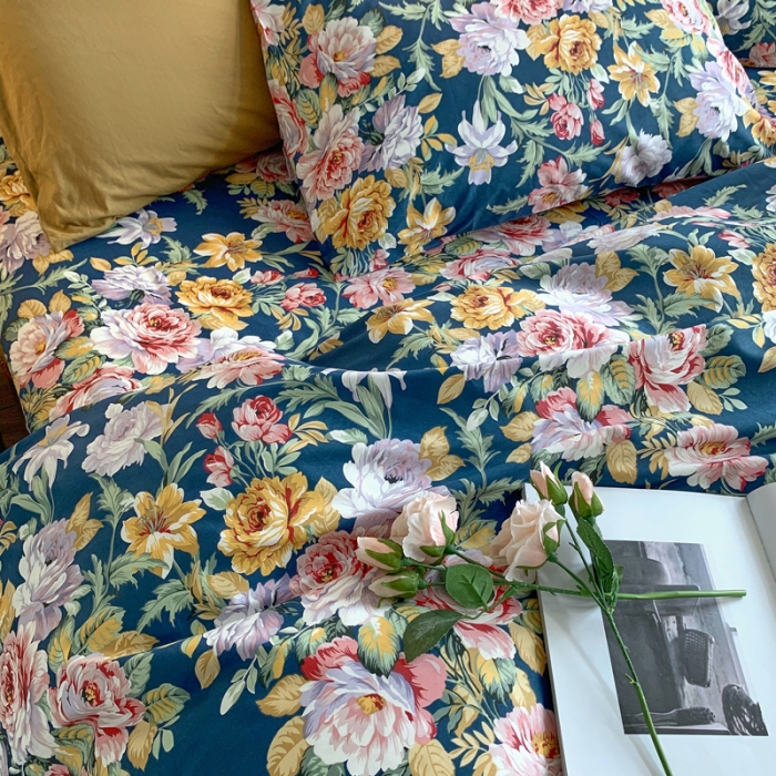 91家纺网 家纺一手货源 找家纺 怡家居 2021新款全棉印花田园四件套 花舞