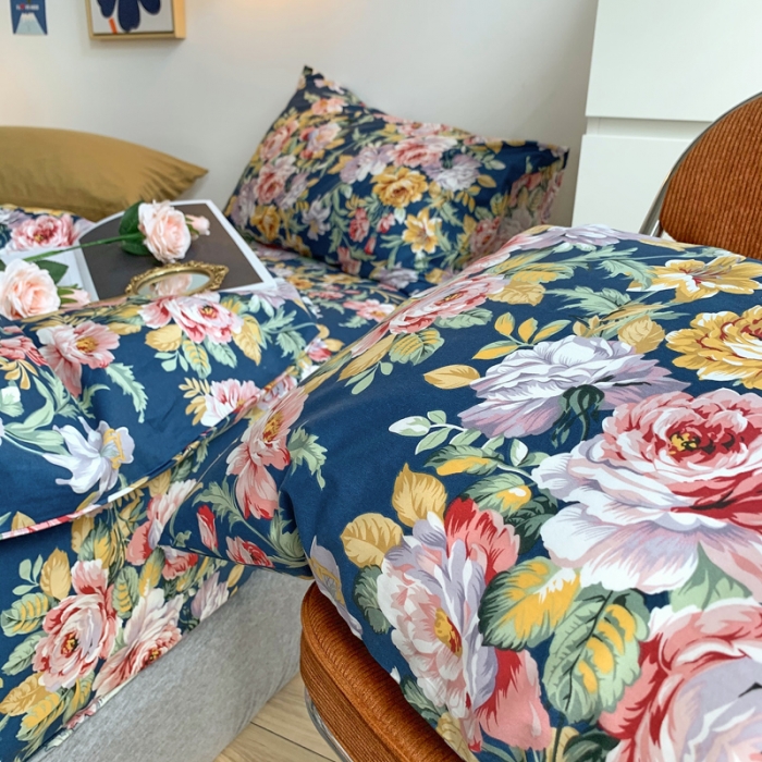 91家纺网 家纺一手货源 找家纺 怡家居 2021新款全棉印花田园四件套 花舞