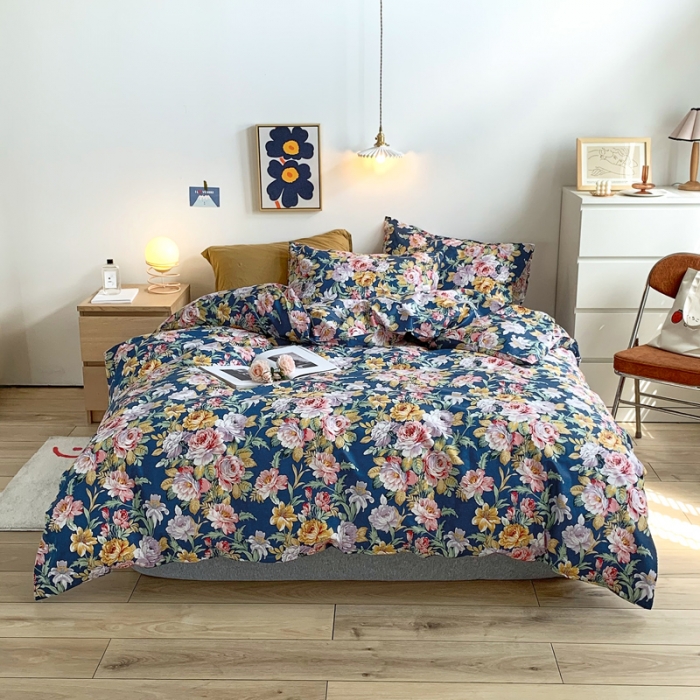 91家纺网 家纺一手货源 找家纺 怡家居 2021新款全棉印花田园四件套 花舞