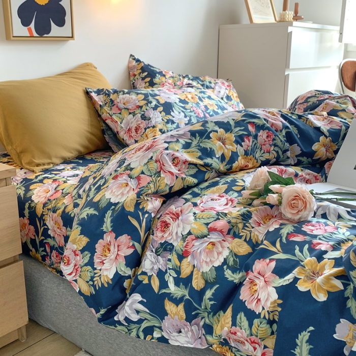 91家纺网 家纺一手货源 找家纺 怡家居 2021新款全棉印花田园四件套 花舞