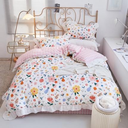 91家纺网 家纺一手货源 找家纺 （总）捌月 2021新款全棉田园花边款四件套